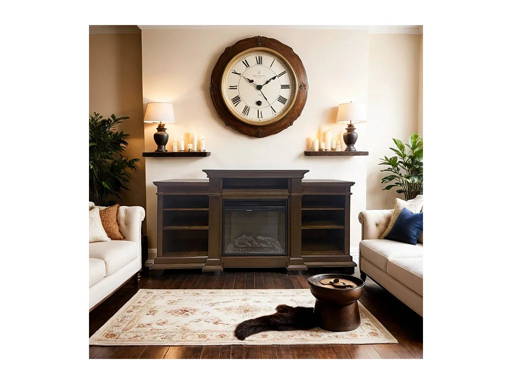 Cheminée Électrique Aramengo, Puissance 900/1800 W Fabriquée en Italie, 179x48x85h cm Marron