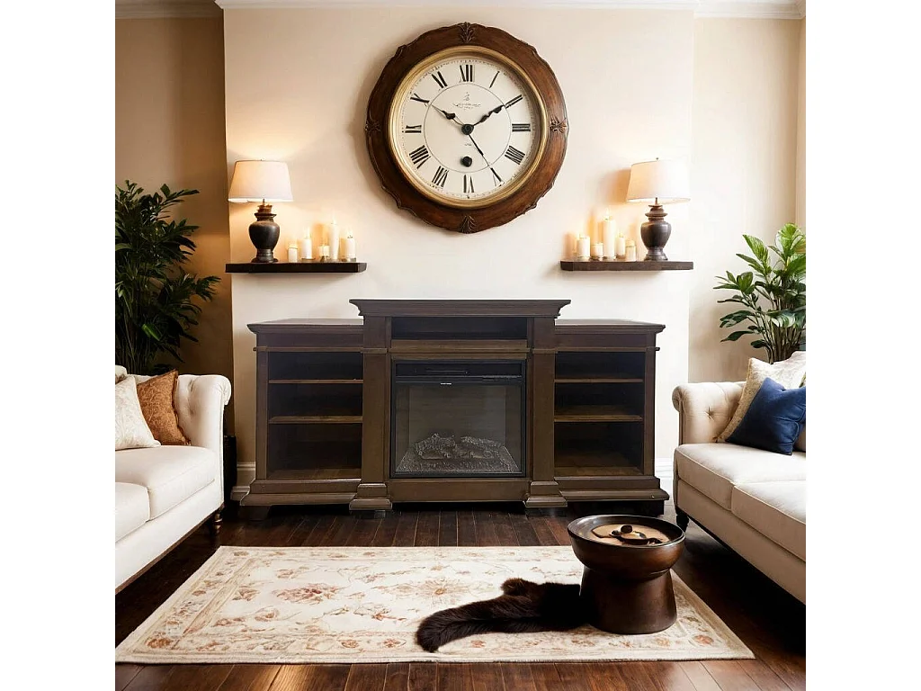 Azul elektrische haard, Elektrisch fornuis, Elektrische wandhaard, Moderne open haard, Made in Italy, 48x179 h85 cm, Bruin