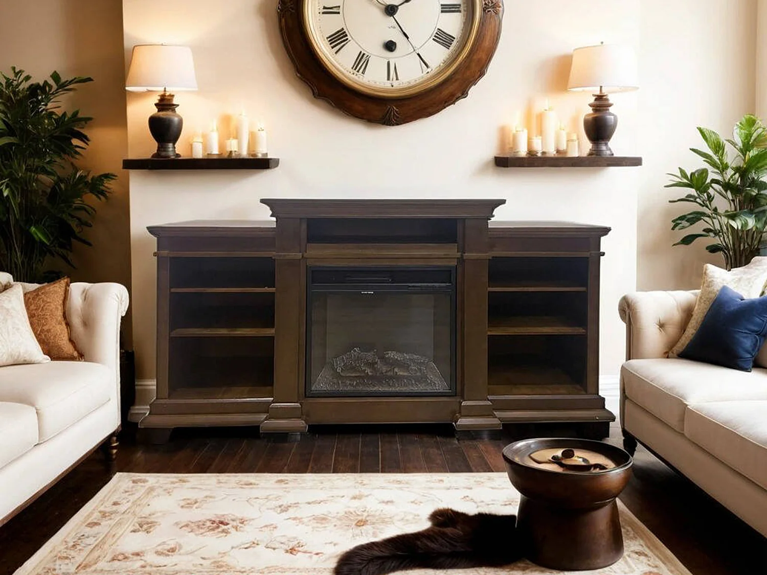 Cheminée Électrique Aramengo, Puissance 900/1800 W Fabriquée en Italie, 179x48x85h cm Marron