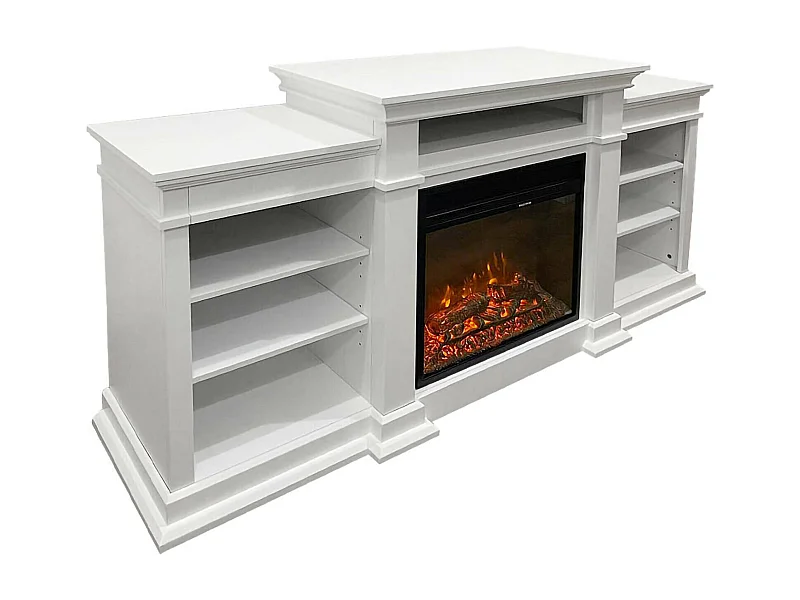 Camino Elettrico Aramengo, Superficie Riscaldabile 30 m2 Made in Italy, 48x179x80.6h cm Bianco