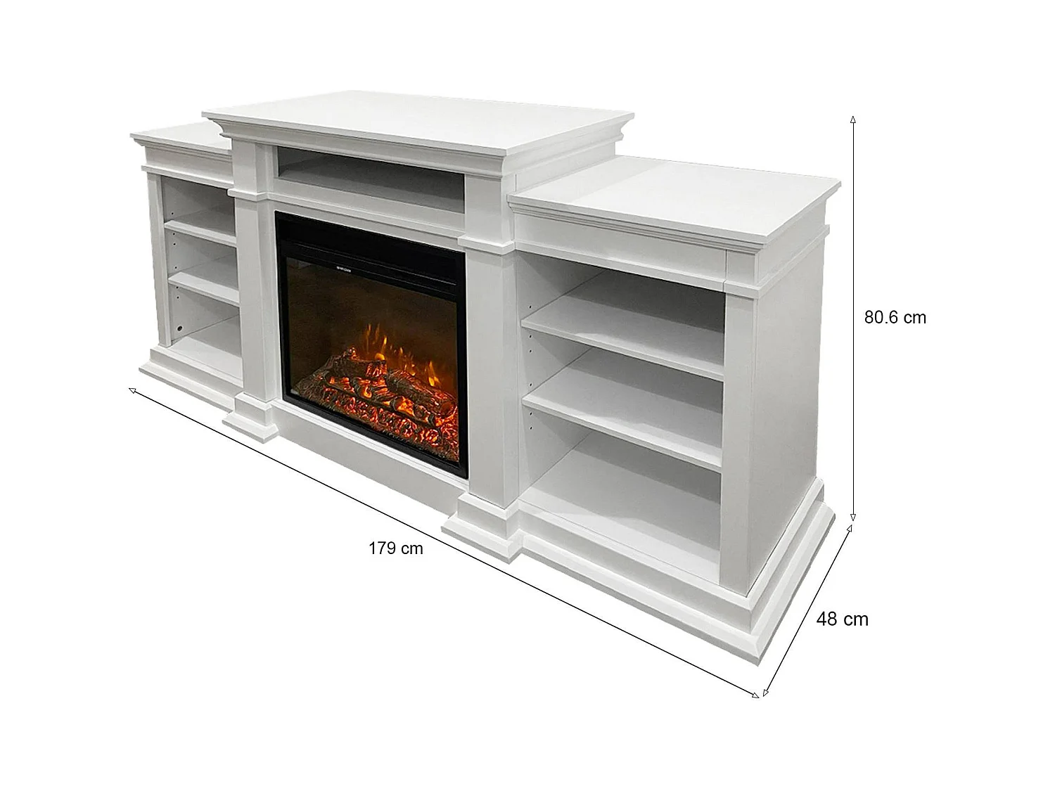Cheminée Électrique Aramengo, Surface Chauffable 30 m2 Made in Italy, 48x179x80.6h cm Blanc