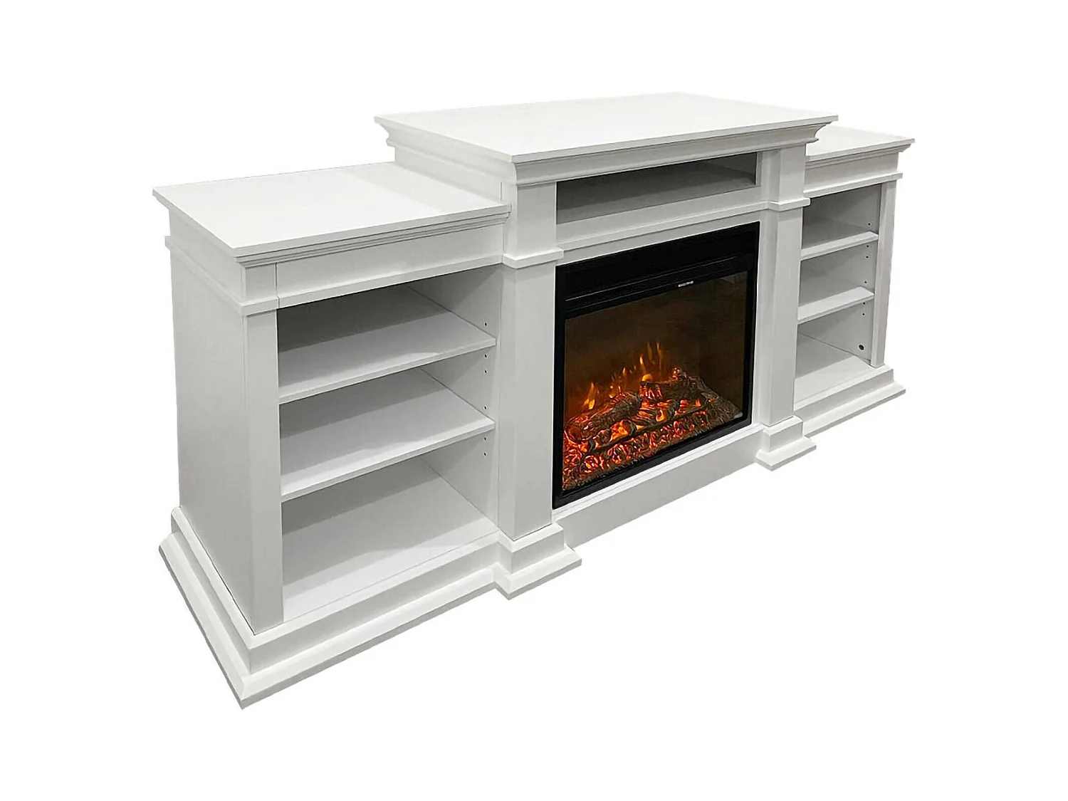 Camino Elettrico Aramengo, Superficie Riscaldabile 30 m2 Made in Italy, 48x179x80.6h cm Bianco