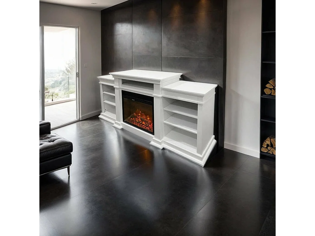 Cheminée Électrique Aramengo, Surface Chauffable 30 m2 Made in Italy, 48x179x80.6h cm Blanc