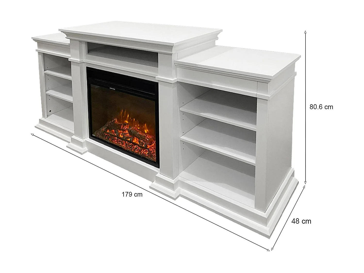 Cheminée Électrique Aramengo, Surface Chauffable 30 m2 Made in Italy, 48x179x80.6h cm Blanc