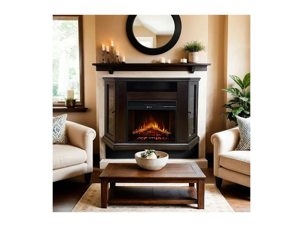 Cheminée Électrique Alonte, Puissance 900/1800 W Fabriquée en Italie, 78x126x80,5h cm Marron