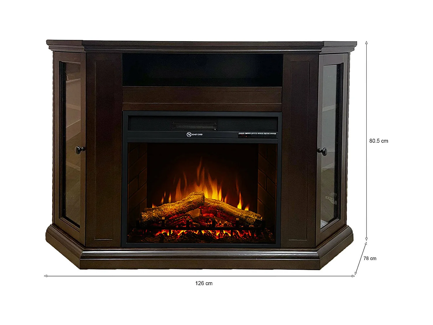 Cheminée Électrique Alonte, Puissance 900/1800 W Fabriquée en Italie, 78x126x80,5h cm Marron