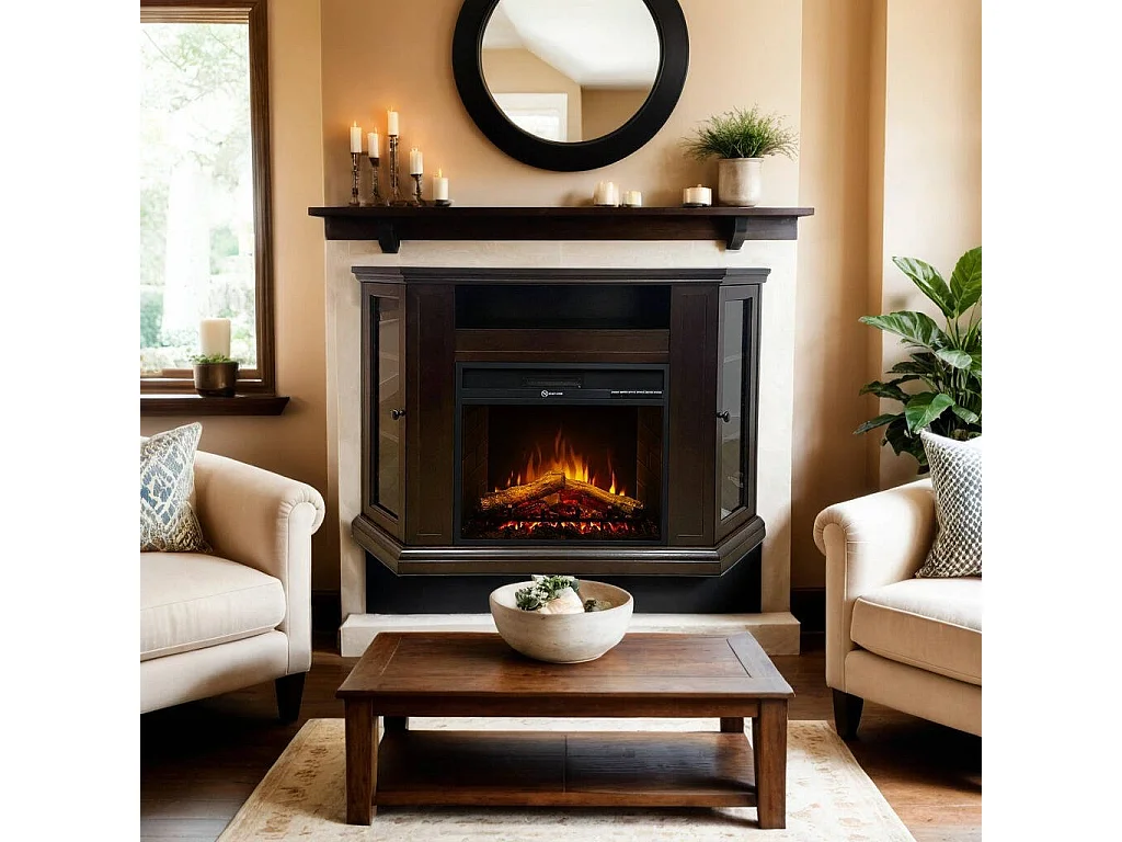 Hekla elektrische haard, Elektrisch fornuis, Elektrische wandhaard, Moderne open haard, Made in Italy, 126x78 h81 cm, Bruin