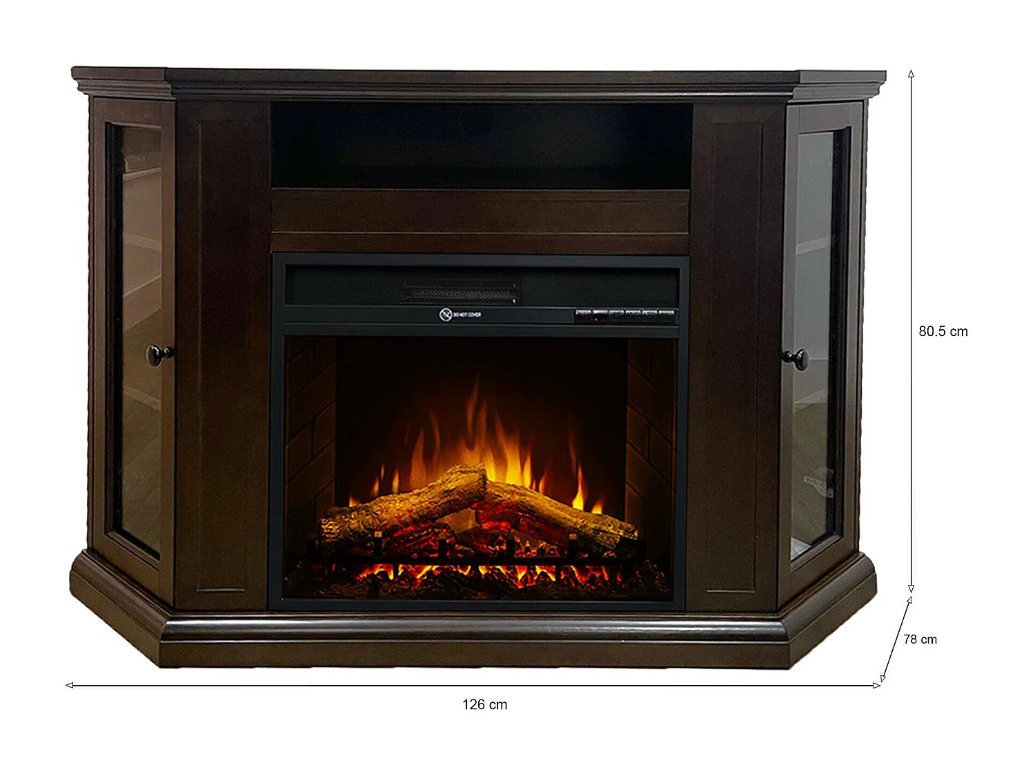 Hekla elektrische haard, Elektrisch fornuis, Elektrische wandhaard, Moderne open haard, Made in Italy, 126x78 h81 cm, Bruin