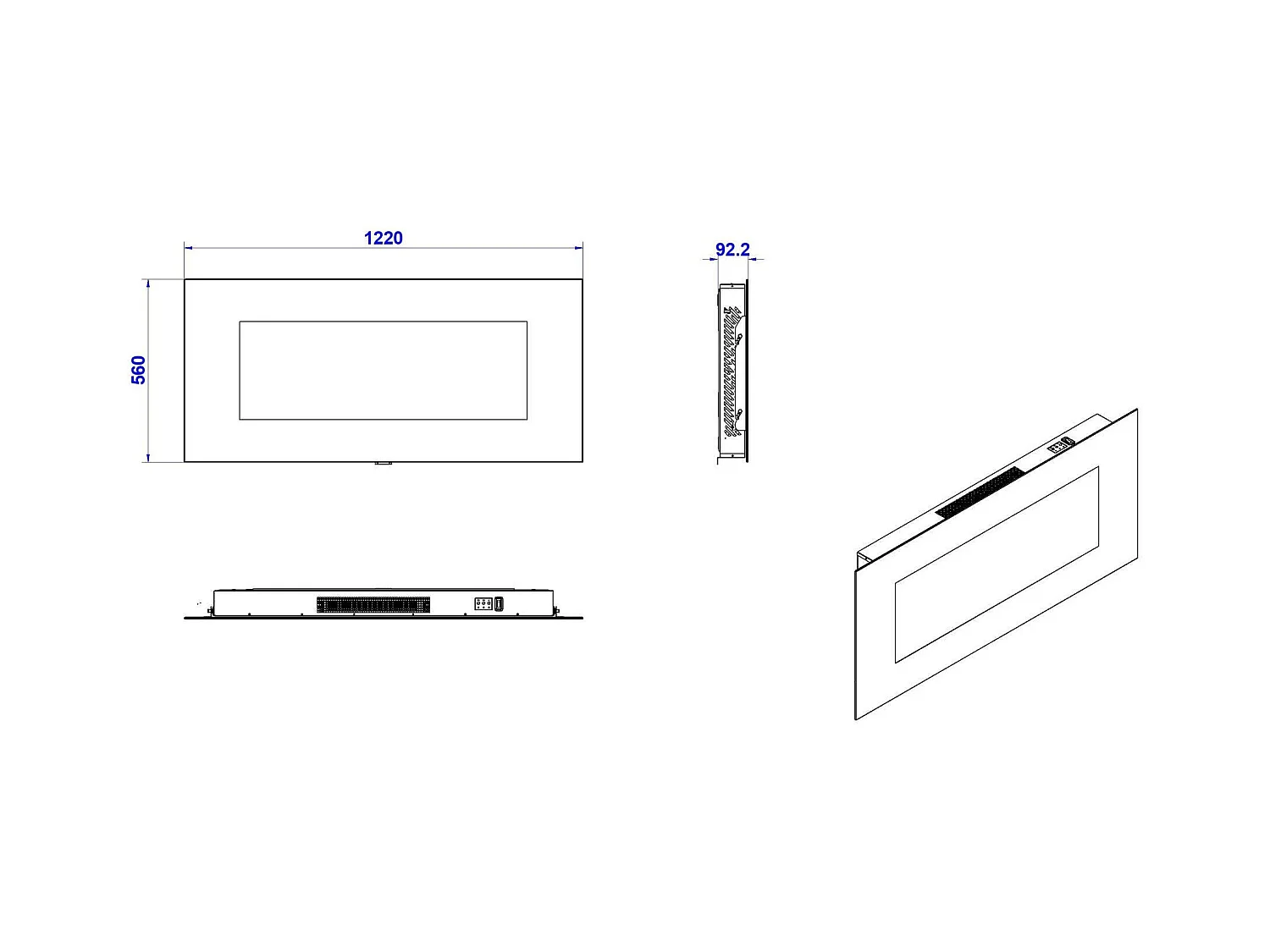 Cheminée Électrique Aidone, Surface Chauffée 30 m² Made in Italy, 127x11x50h cm Noir