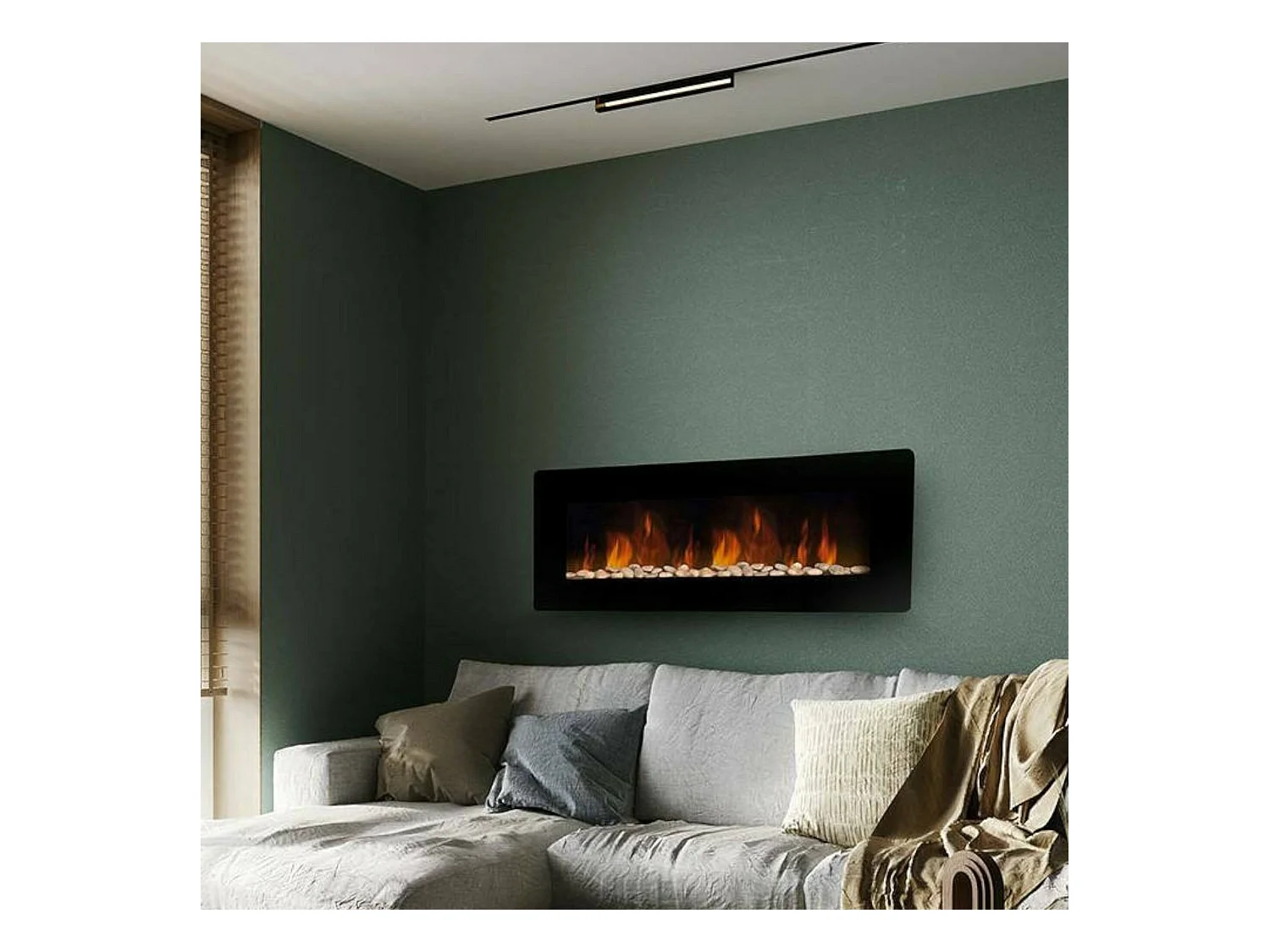 Cheminée Électrique Aidone, Surface Chauffée 30 m² Made in Italy, 127x11x50h cm Noir