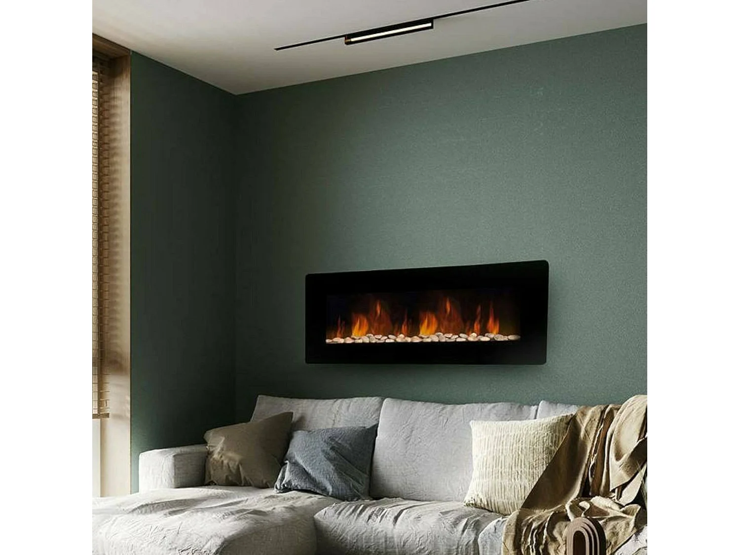 Cheminée Électrique Aidone, Surface Chauffée 30 m² Made in Italy, 127x11x50h cm Noir