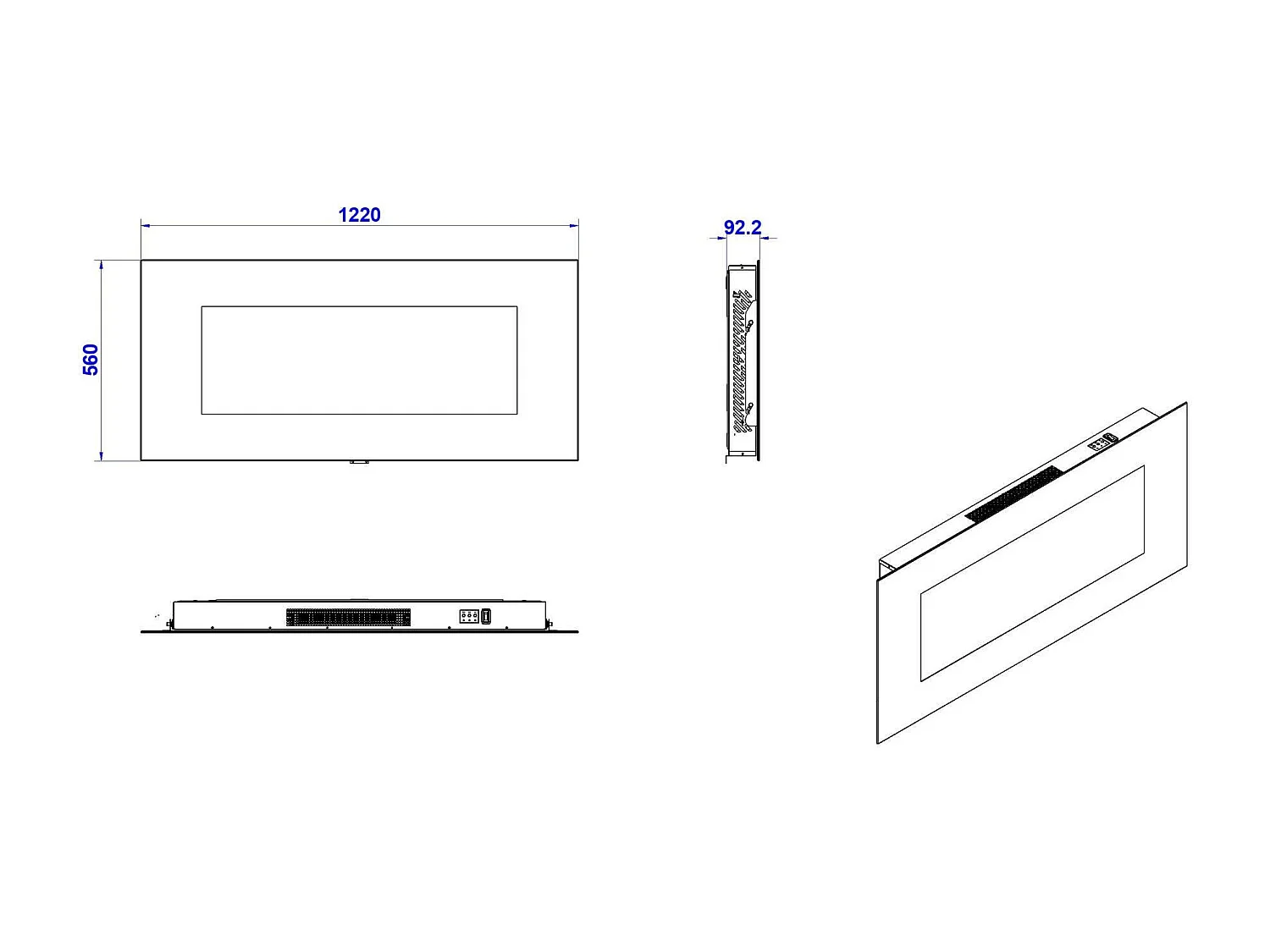 Cheminée Électrique Aidone, Surface Chauffée 30 m² Made in Italy, 127x11x50h cm Noir