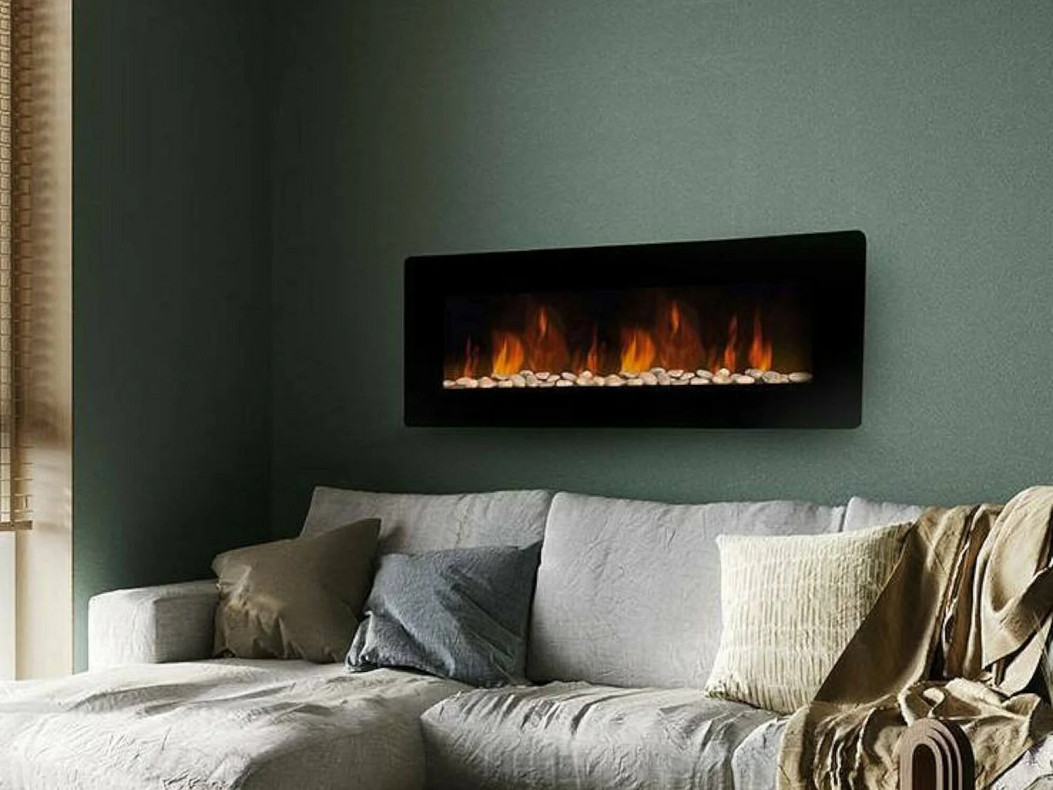Camino Elettrico Aidone, Superficie Riscaldabile 30 m2 Made in Italy, 127x11x50h cm Nero