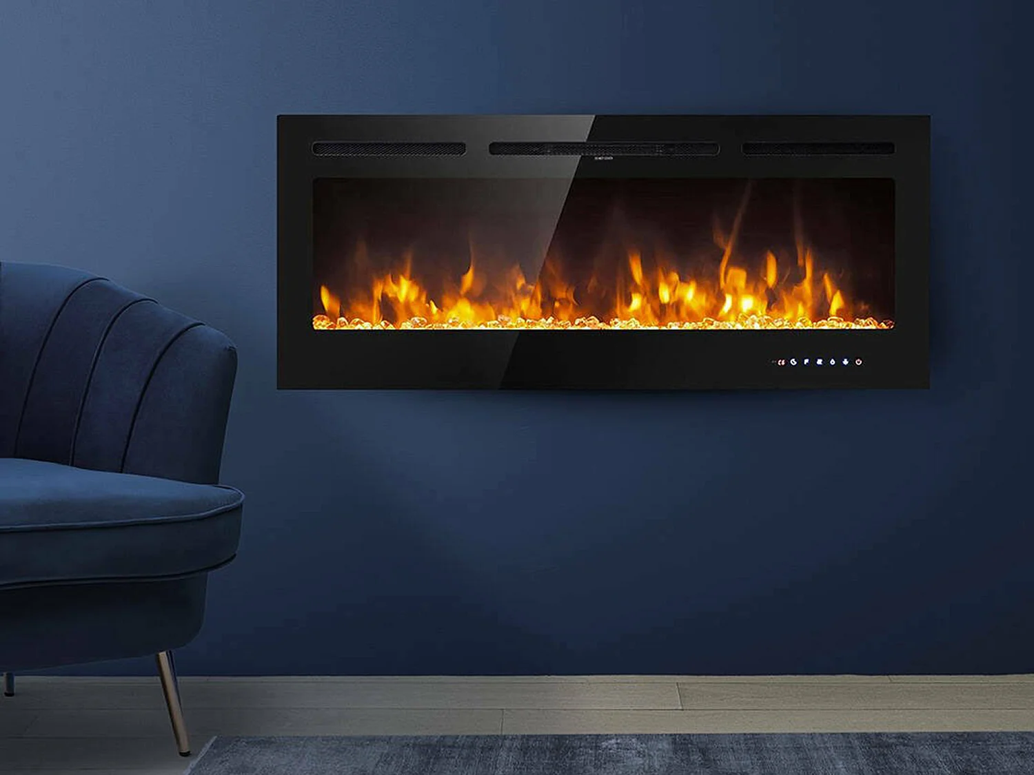 Chimenea eléctrica Potoprens, 30 m2 calefactable, 14x102x55h cm negra, potencia (kW) 0.75/1.5, interior