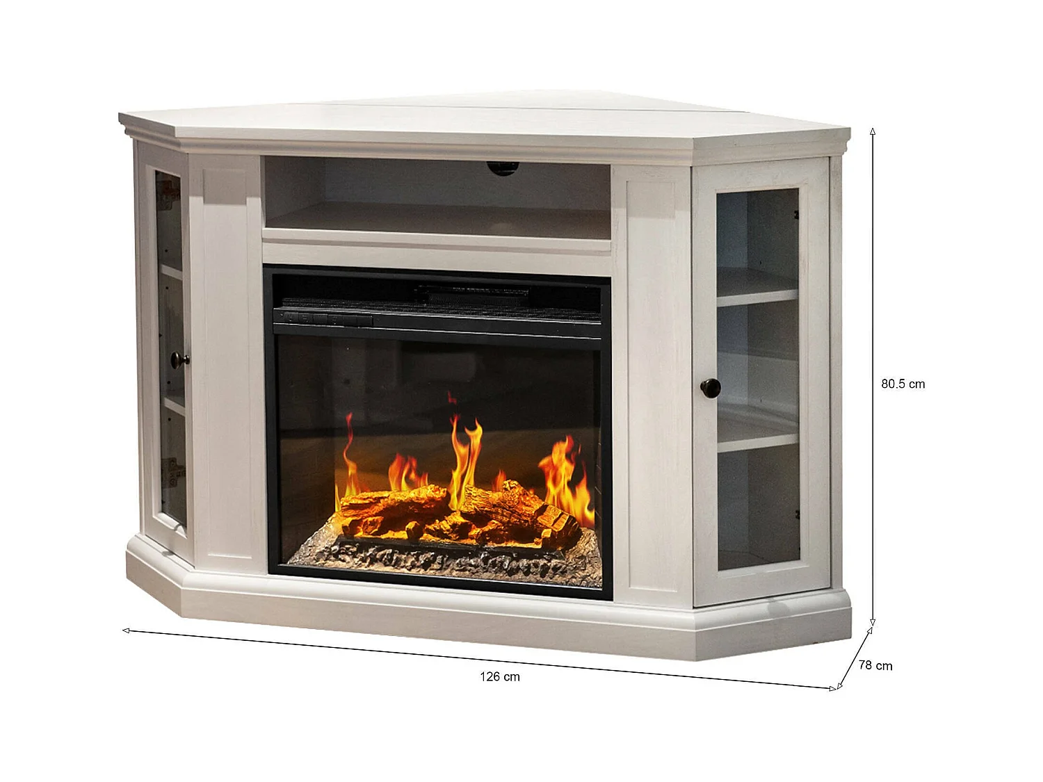 Cheminée Électrique Alonte, Surface Chauffable 30 m² Made in Italy, 78x126x80.5h cm Blanc