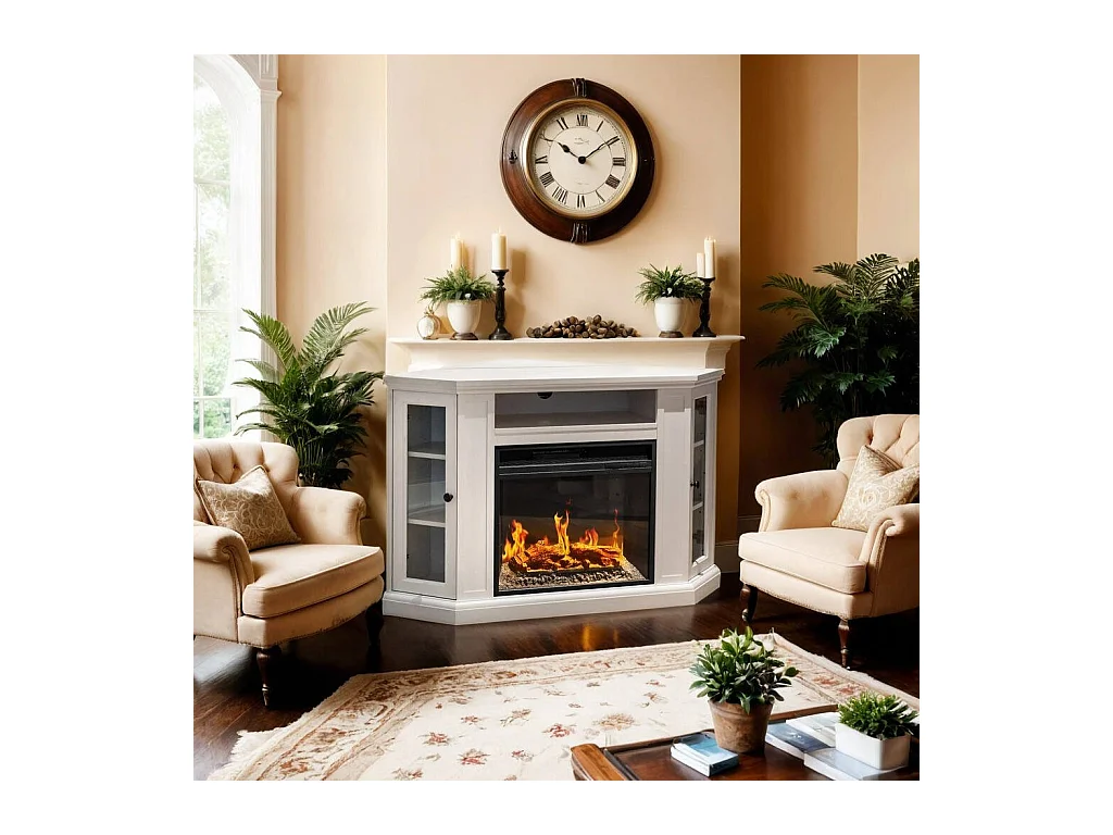 Cheminée Électrique Alonte, Surface Chauffable 30 m² Made in Italy, 78x126x80.5h cm Blanc