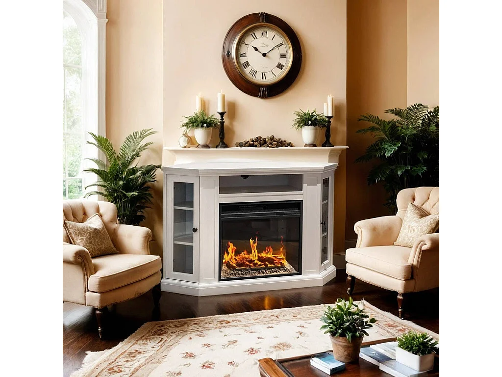 Cheminée Électrique Alonte, Surface Chauffable 30 m² Made in Italy, 78x126x80.5h cm Blanc