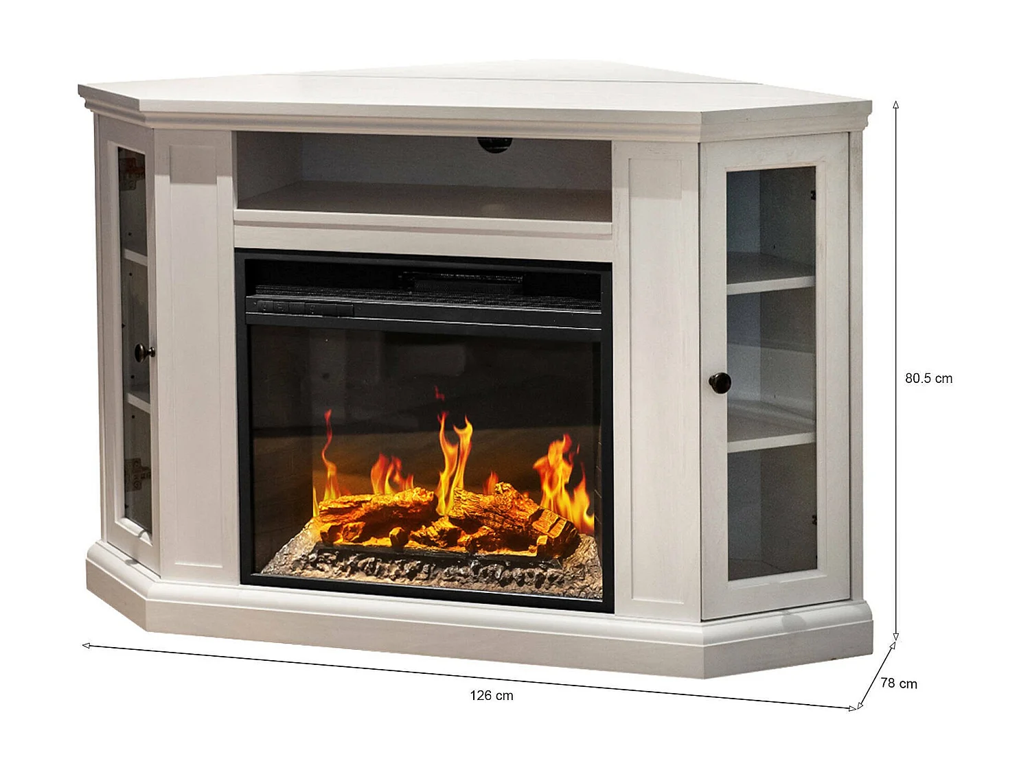 Cheminée Électrique Alonte, Surface Chauffable 30 m² Made in Italy, 78x126x80.5h cm Blanc