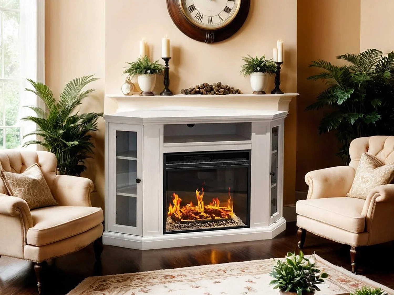 Cheminée Électrique Alonte, Surface Chauffable 30 m² Made in Italy, 78x126x80.5h cm Blanc
