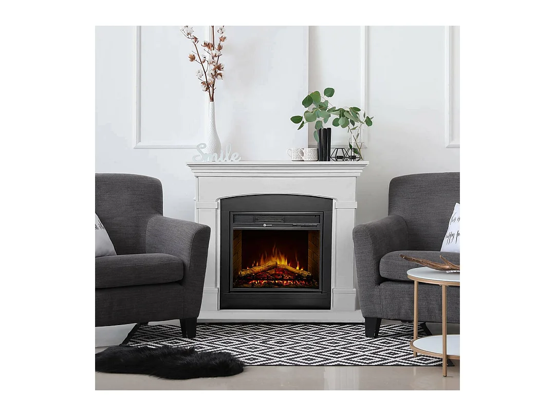 Cheminée Électrique Angrogna, Surface Chauffable 30 m² Made in Italy, 24x107x95,2h cm Blanc