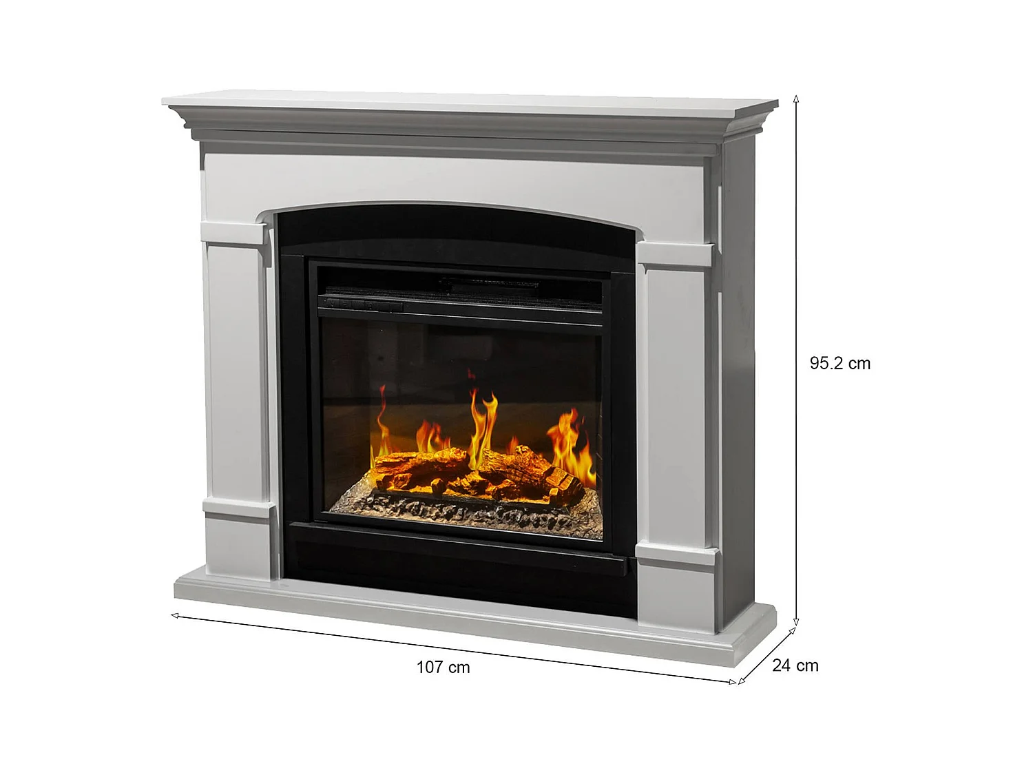 Cheminée Électrique Angrogna, Surface Chauffable 30 m² Made in Italy, 24x107x95,2h cm Blanc