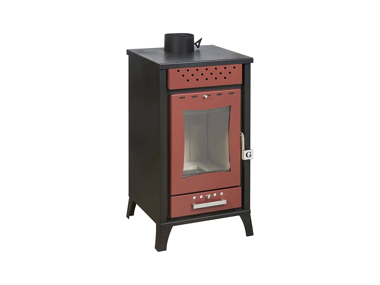 Poêle à bois Agropoli, Volume chauffant 204 m3 Made in Italy, 45,5x48,5x91h cm Rouge