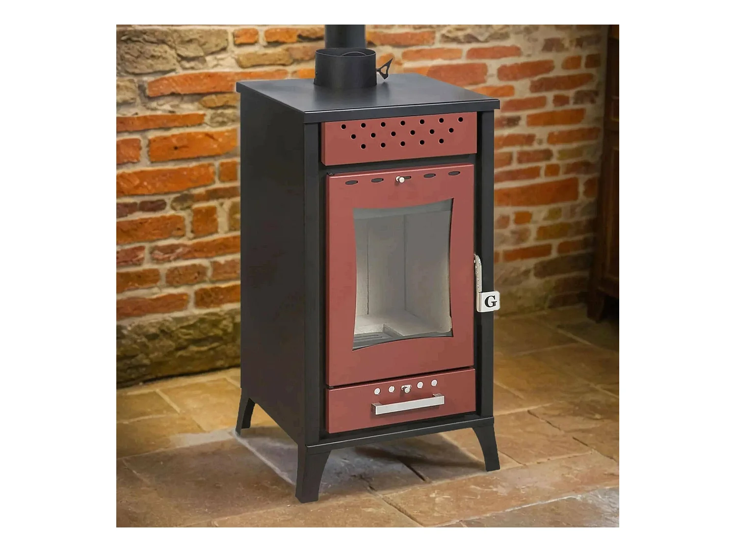 Poêle à bois Agropoli, Volume chauffant 204 m3 Made in Italy, 45,5x48,5x91h cm Rouge