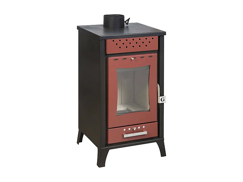 Eldfell houtkachel, Houthaard, Houten haard, Rustieke kachel, Made in Italy, 49x46 h91 cm, Rood