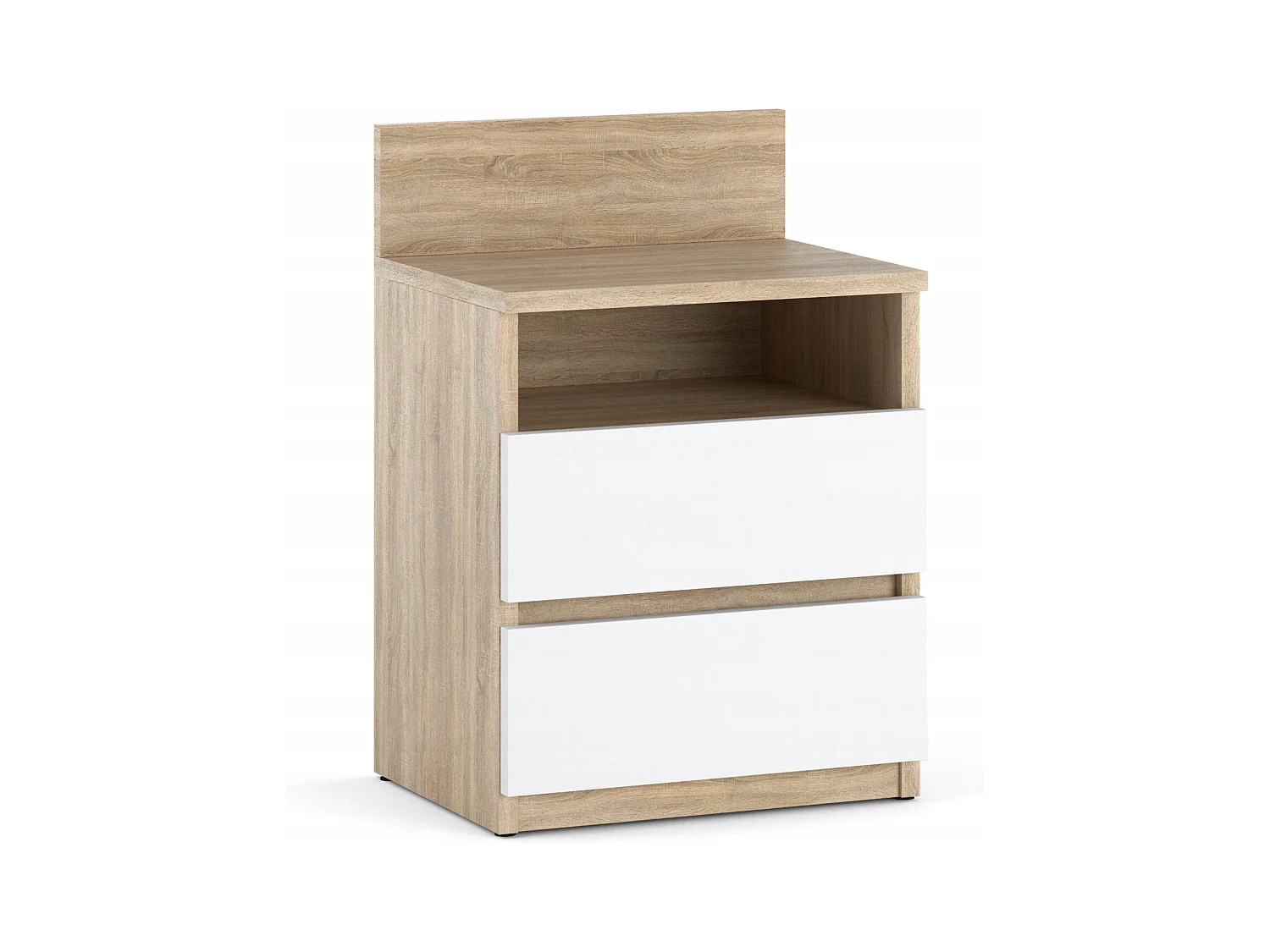 Table de chevet Chêne Sonoma Blanc 40 CM 2 tiroirs 1 étagère – Meuble pour chambre à coucher