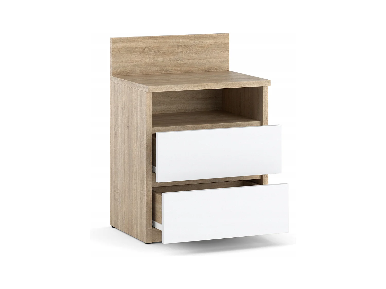Table de chevet Chêne Sonoma Blanc 40 CM 2 tiroirs 1 étagère – Meuble pour chambre à coucher