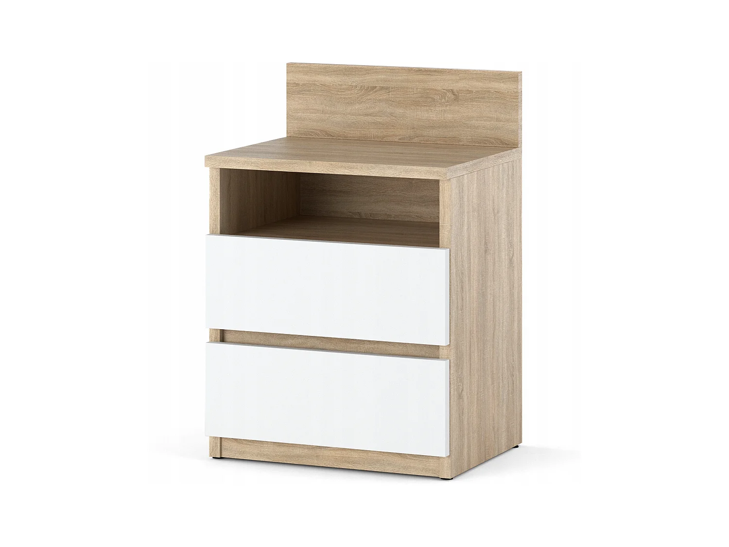 Table de chevet Chêne Sonoma Blanc 40 CM 2 tiroirs 1 étagère – Meuble pour chambre à coucher