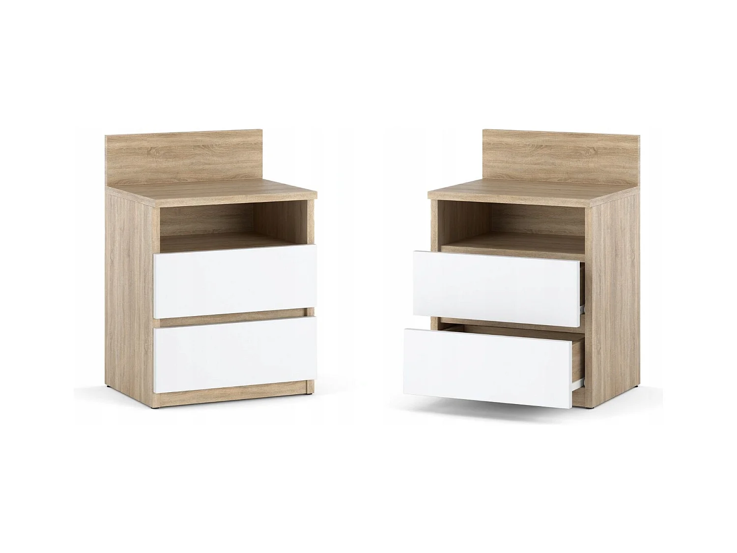 Table de chevet Chêne Sonoma Blanc 40 CM 2 tiroirs 1 étagère – Meuble pour chambre à coucher