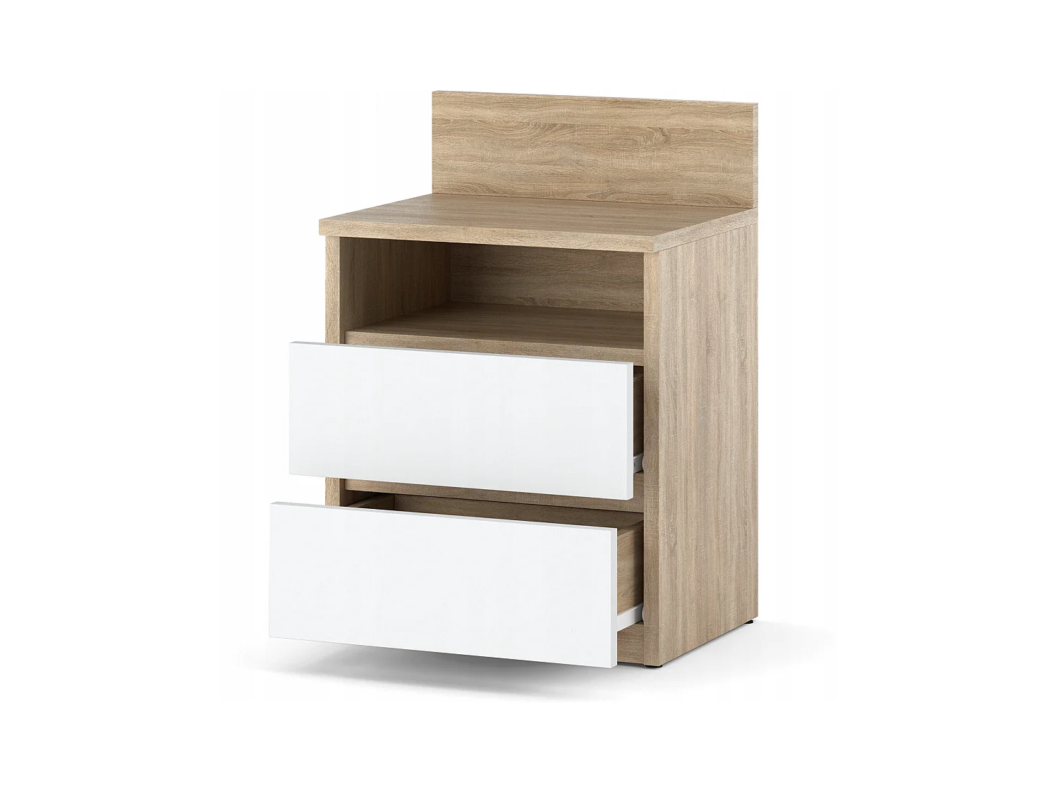 Table de chevet Chêne Sonoma Blanc 40 CM 2 tiroirs 1 étagère – Meuble pour chambre à coucher