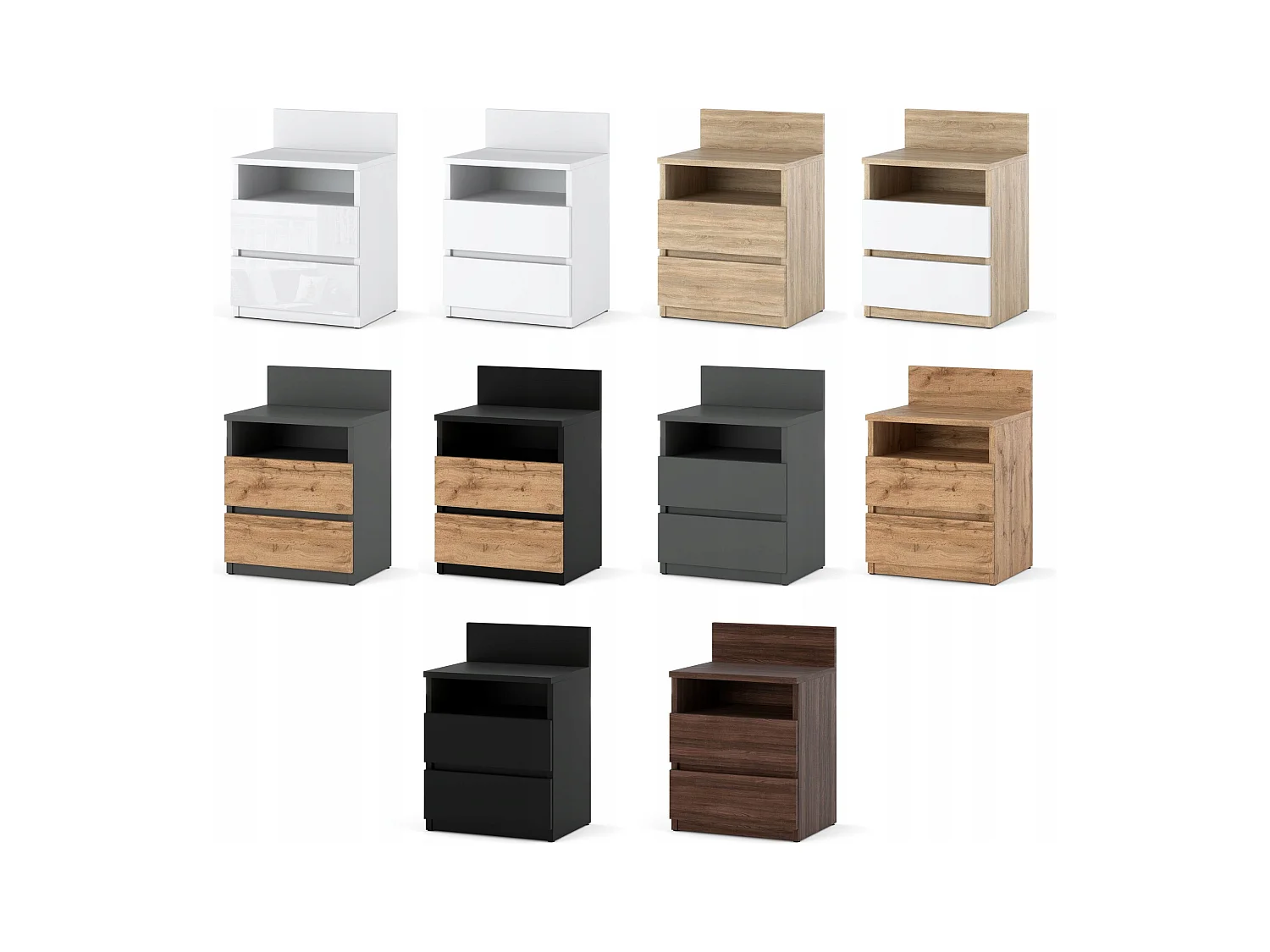 Table de chevet Chêne Sonoma Blanc 40 CM 2 tiroirs 1 étagère – Meuble pour chambre à coucher