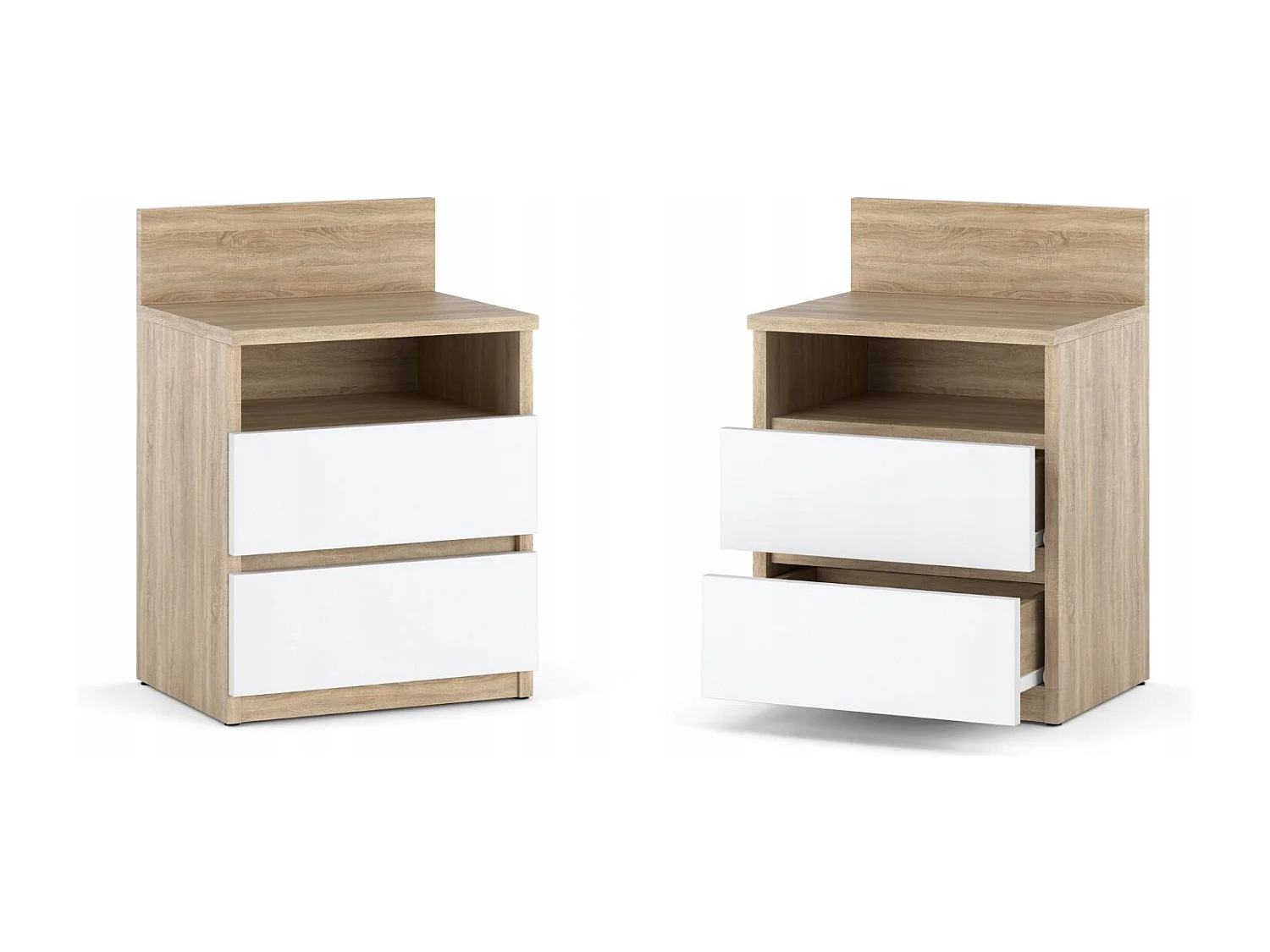 Nachtkastje Sonoma Wit Eik 40 CM 2 laden 1 plank - Slaapkamermeubels