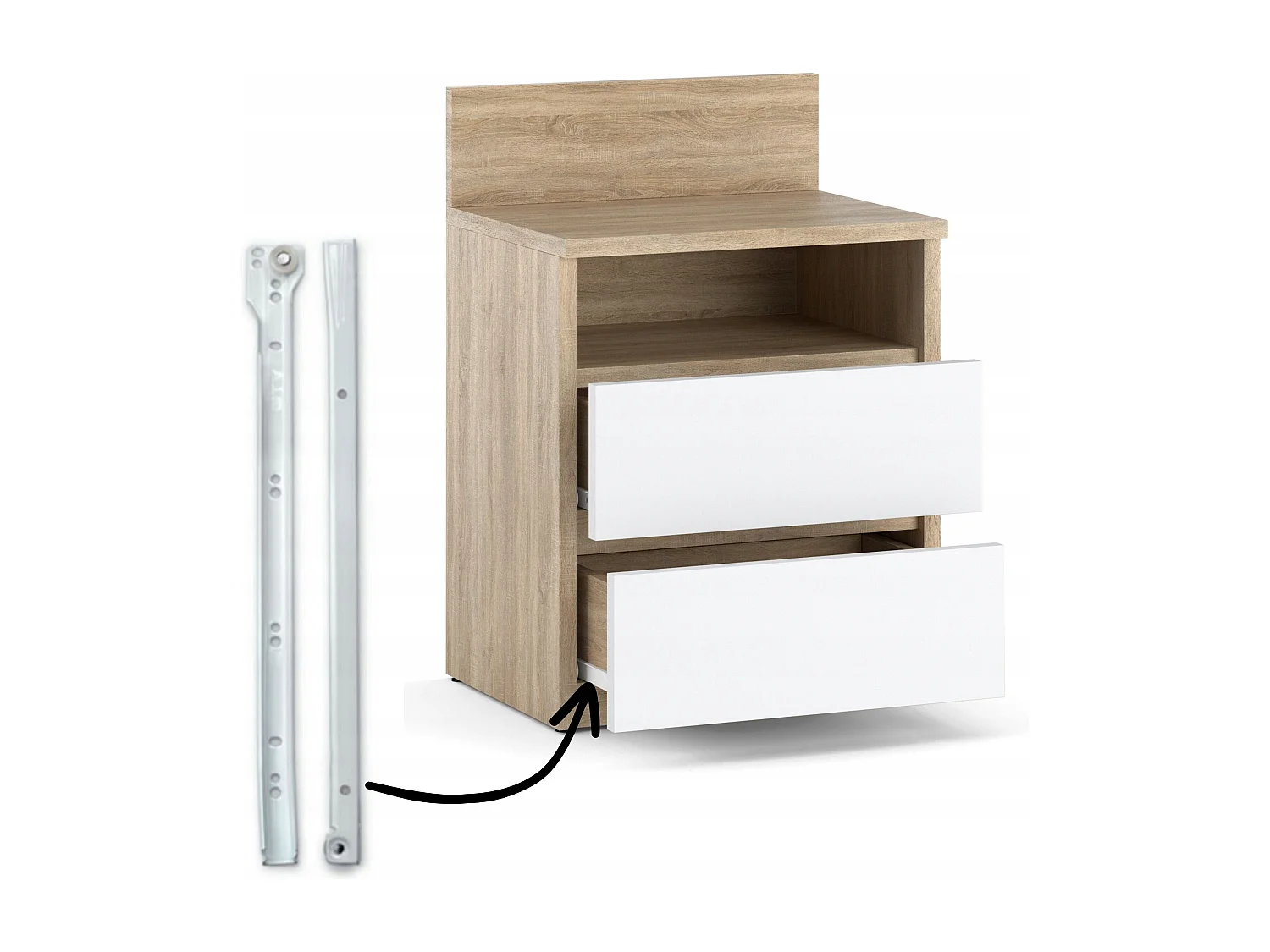 Nachtkastje Sonoma Wit Eik 40 CM 2 laden 1 plank - Slaapkamermeubels