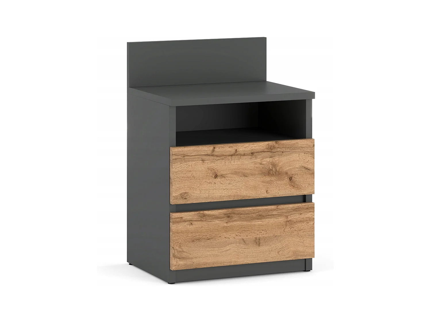 Table de chevet Gris Chêne Wotan, 40 cm, 2 tiroirs, table de nuit pour chambre à coucher