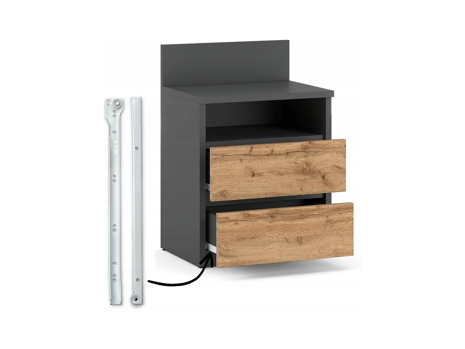 Table de chevet Gris Chêne Wotan, 40 cm, 2 tiroirs, table de nuit pour chambre à coucher