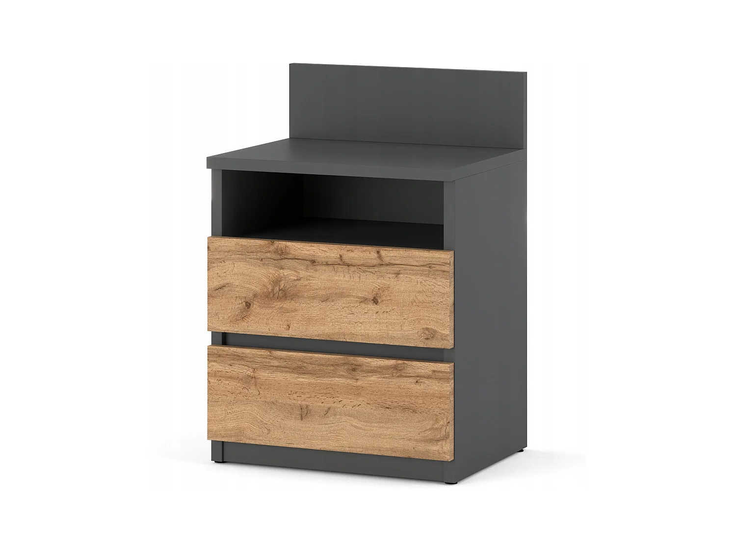Table de chevet Gris Chêne Wotan, 40 cm, 2 tiroirs, table de nuit pour chambre à coucher