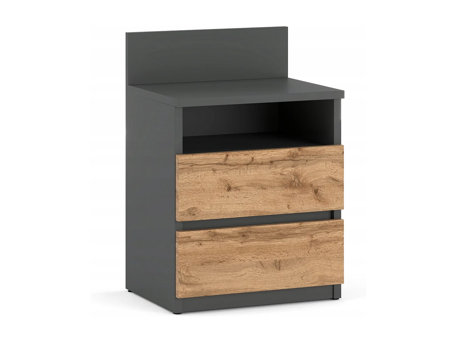 Table de chevet Gris Chêne Wotan, 40 cm, 2 tiroirs, table de nuit pour chambre à coucher