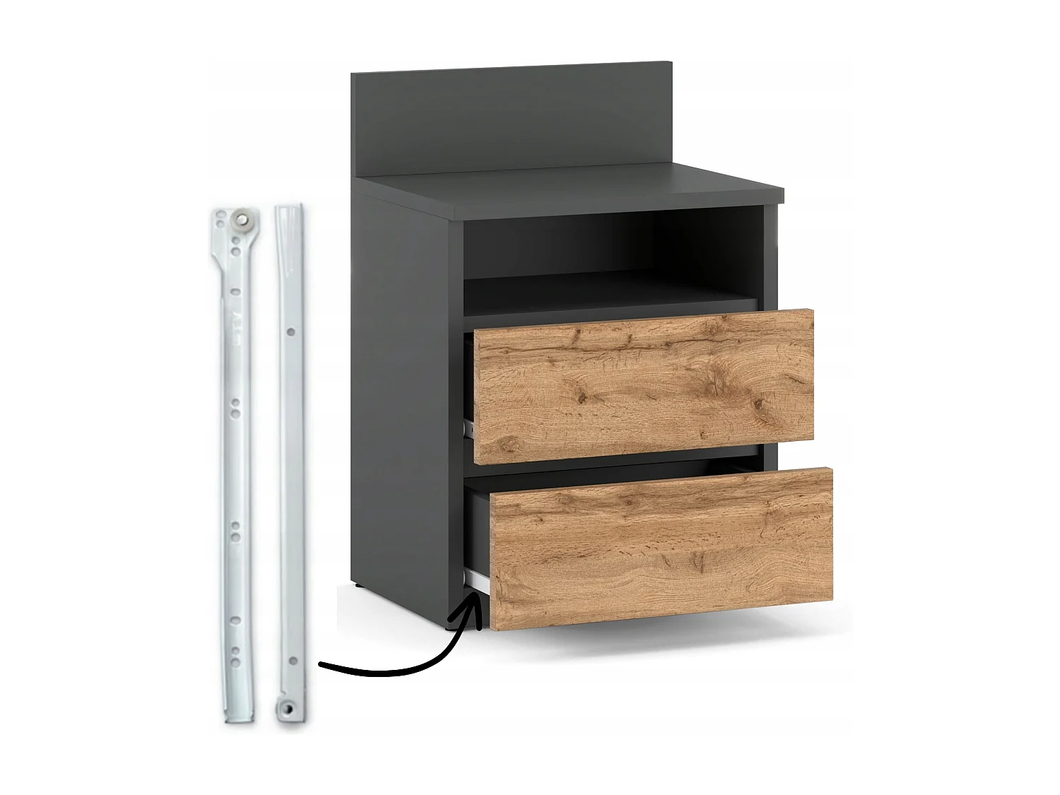 Table de chevet Gris Chêne Wotan, 40 cm, 2 tiroirs, table de nuit pour chambre à coucher