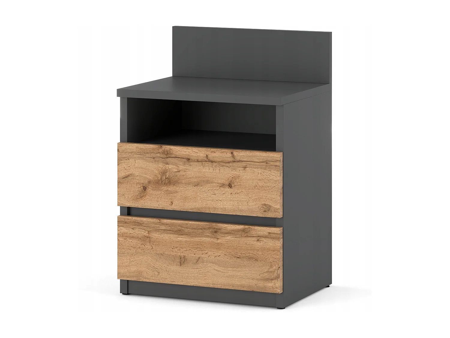 Table de chevet Gris Chêne Wotan, 40 cm, 2 tiroirs, table de nuit pour chambre à coucher