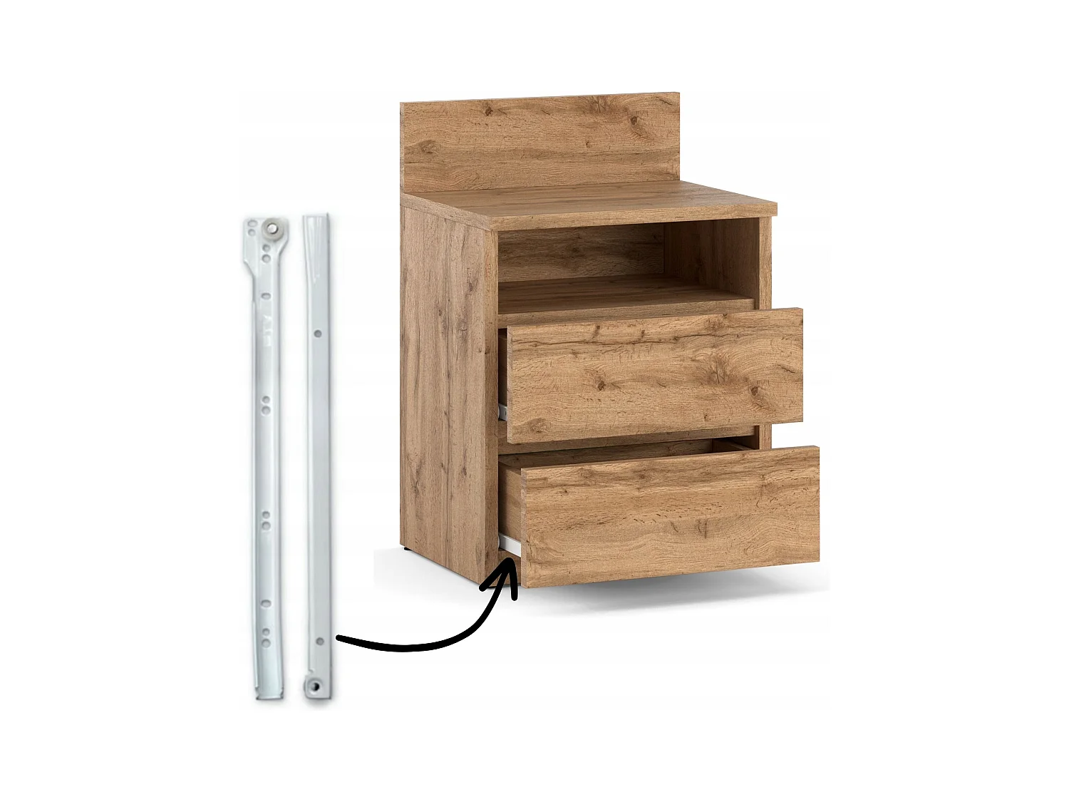 Table de chevet Wotan 40 CM 2 tiroirs 1 étagère – Meuble de chambre à coucher