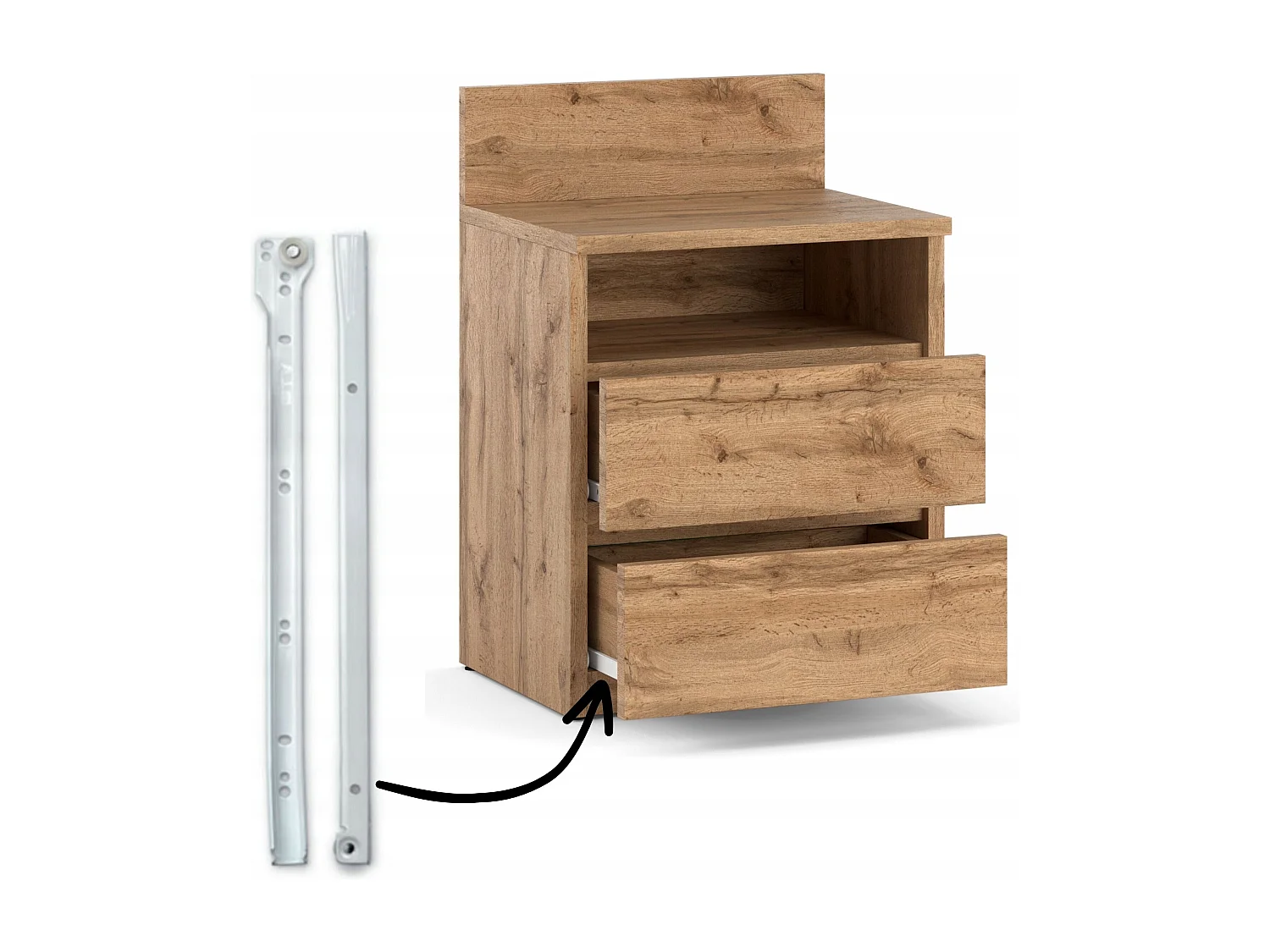 Table de chevet Wotan 40 CM 2 tiroirs 1 étagère – Meuble de chambre à coucher