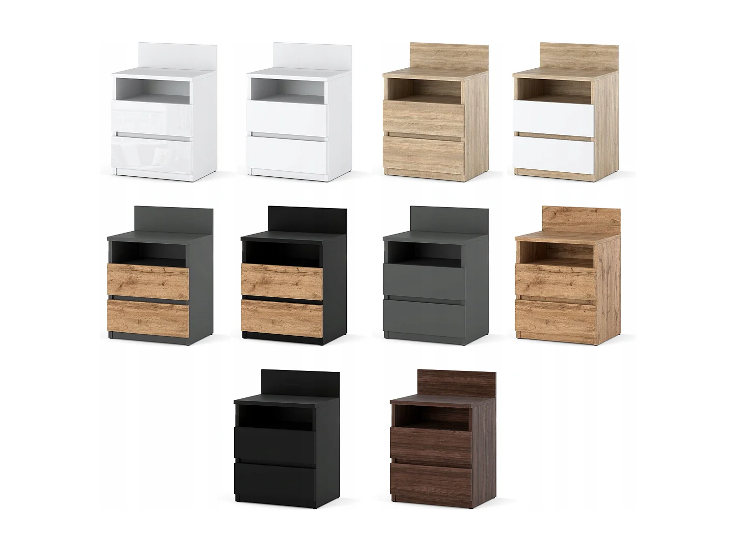 Table de chevet Wotan 40 CM 2 tiroirs 1 étagère – Meuble de chambre à coucher