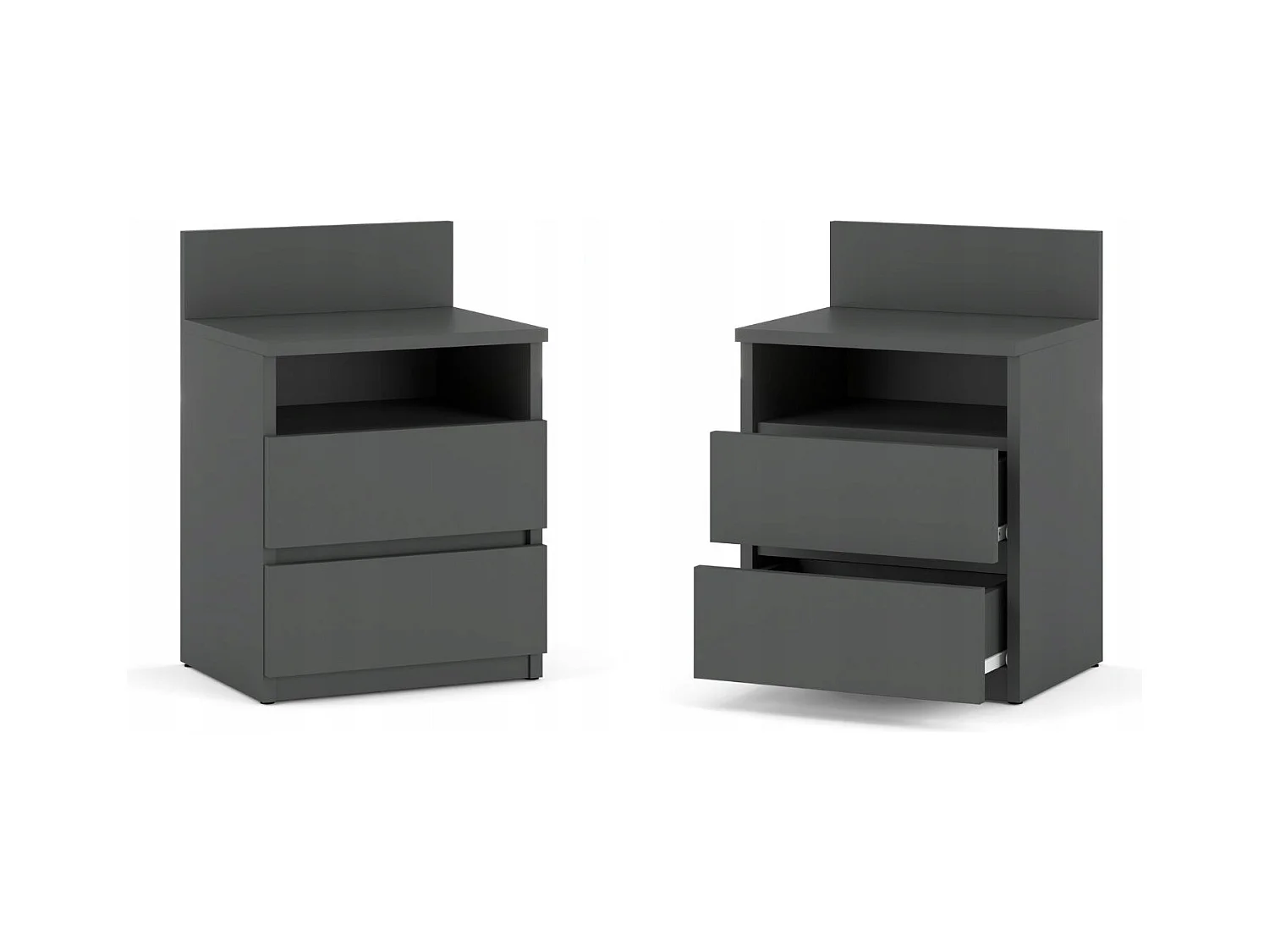 Table de chevet gris 40 cm, 2 tiroirs, meuble de nuit pour chambre à coucher