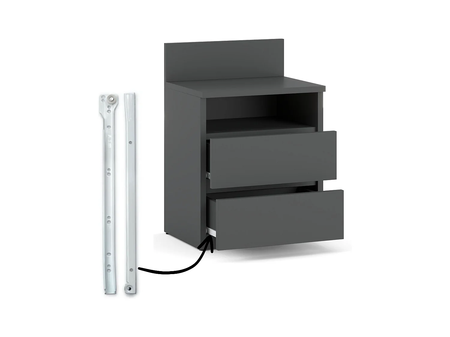 Table de chevet gris 40 cm, 2 tiroirs, meuble de nuit pour chambre à coucher