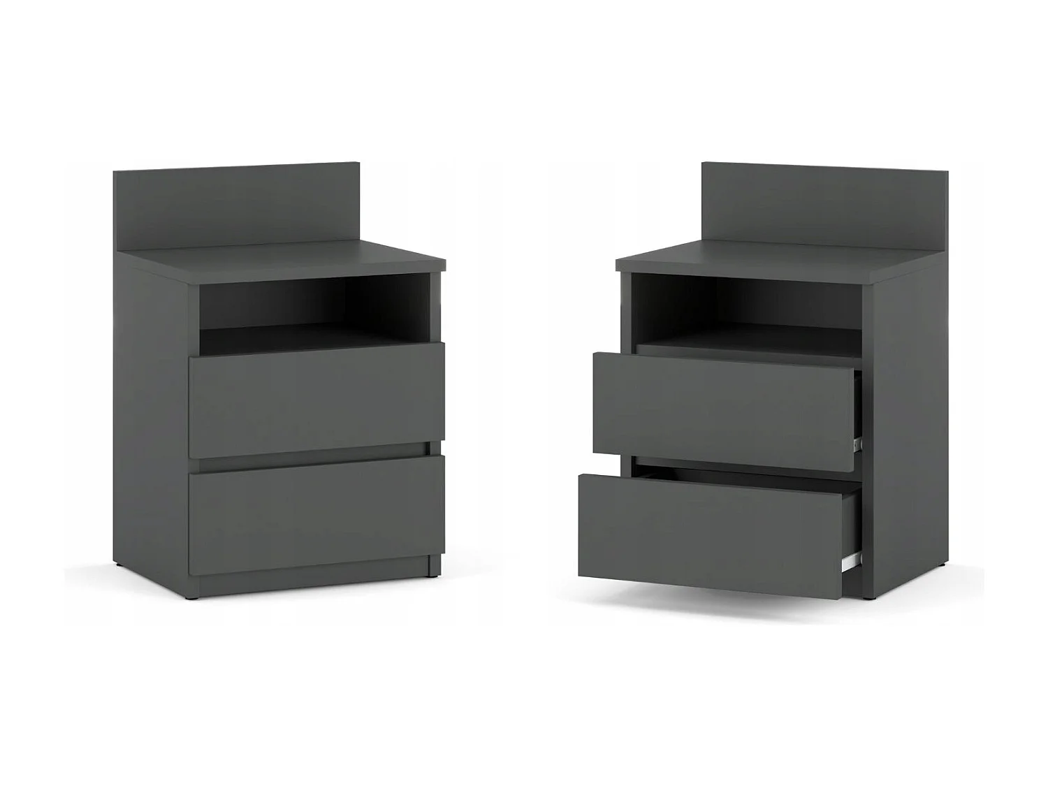 Table de chevet gris 40 cm, 2 tiroirs, meuble de nuit pour chambre à coucher