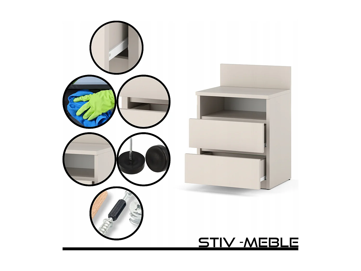 Table de chevet cachemire /taupe, 40 cm, 2 tiroirs, meuble de nuit pour chambre à coucher