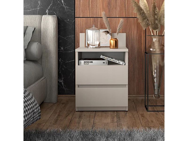 Table de chevet cachemire /taupe, 40 cm, 2 tiroirs, meuble de nuit pour chambre à coucher